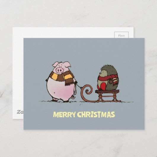 Varkens en egel met sjaal briefkaart (Voorkant / Achterkant)