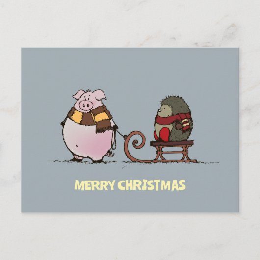 Varkens en egel met sjaal briefkaart (Voorkant)