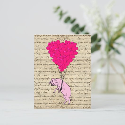 Varkens en hartballonnen briefkaart (Staand voorkant)