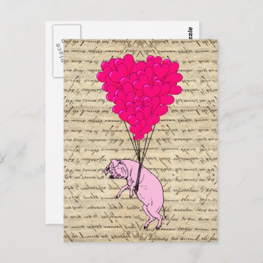 Varkens en hartballonnen briefkaart (Voorkant / Achterkant)