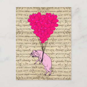 Varkens en hartballonnen briefkaart