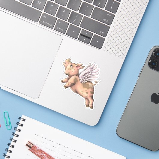 Varkens Fly Sticker (Laptop met iPhone)