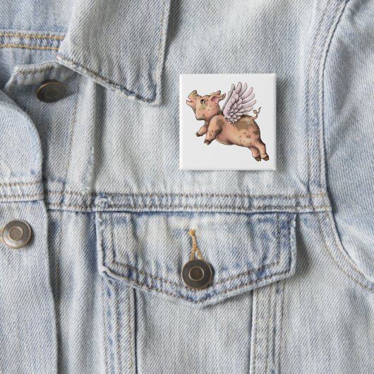 Varkens Fly Vierkante Button 5,1 Cm (In situ)