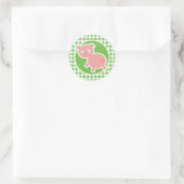 Varkens; Groen Gingham Ronde Sticker (Tas)