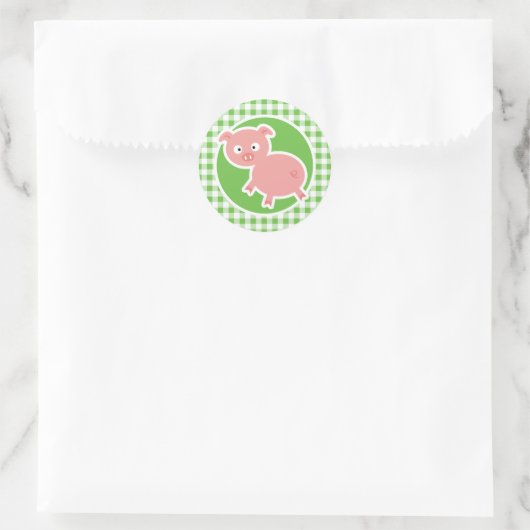 Varkens; Groen Gingham Ronde Sticker (Tas)