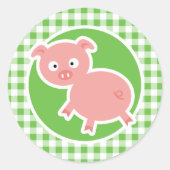 Varkens; Groen Gingham Ronde Sticker (Voorkant)