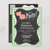Varkens; Groen Gingham Uitnodiging Briefkaart (Voorkant / Achterkant)