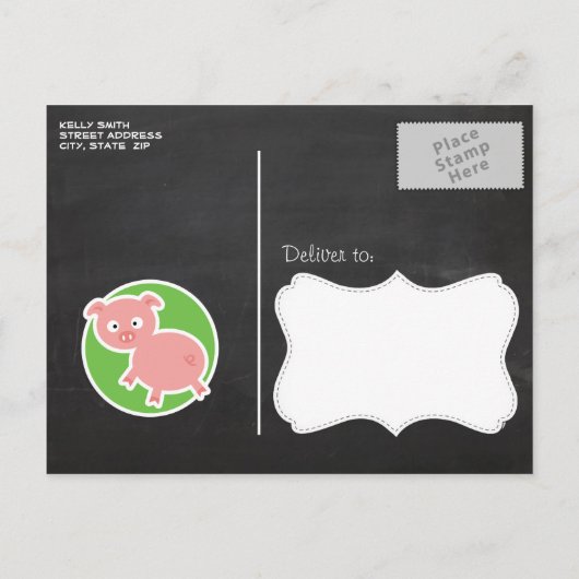 Varkens; Groen Gingham Uitnodiging Briefkaart (Achterkant)