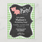 Varkens; Groen Gingham Uitnodiging Briefkaart (Voorkant)