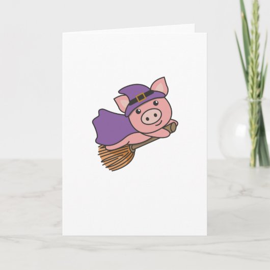 Varkens Halloween Heks Kinderen Heksen Kostuum Feestdagen Kaart (Voorkant)