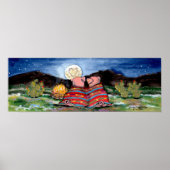 Varkens in Blanket Romantic Night Moon Poster Navy (Voorkant)