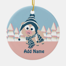 Varkens in de winter keramisch ornament