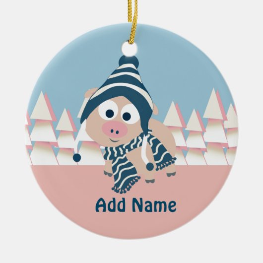 Varkens in de winter keramisch ornament (Voorkant)