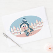 Varkens in de winter ovale sticker (Envelop)