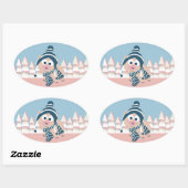 Varkens in de winter ovale sticker (Vel)