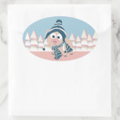 Varkens in de winter ovale sticker (Tas)