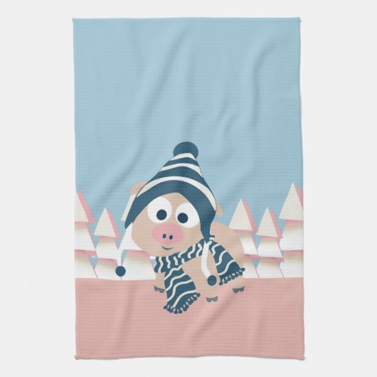 Varkens in de winter theedoek (Verticaal)