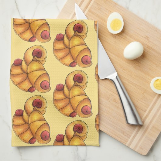 Varkens in een Blanket Crescent Roll Hot Dog Junk  Theedoek (Quarter Fold)