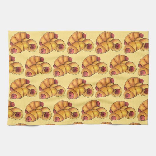 Varkens in een Blanket Crescent Roll Hot Dog Junk  Theedoek (Horizontaal)