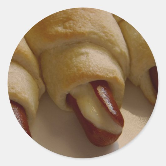 Varkens in een deken met kaas ronde sticker (Voorkant)