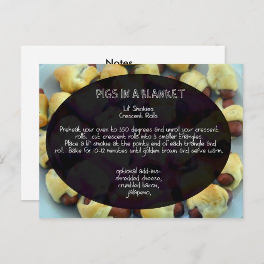 Varkens in een dekens recept briefkaart (Voorkant / Achterkant)