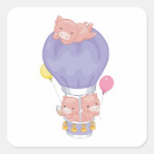 Varkens in een luchtballon vierkante sticker (Voorkant)