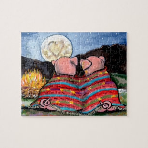 Varkens in een Romantische Night Moon Stars Kunst Legpuzzel