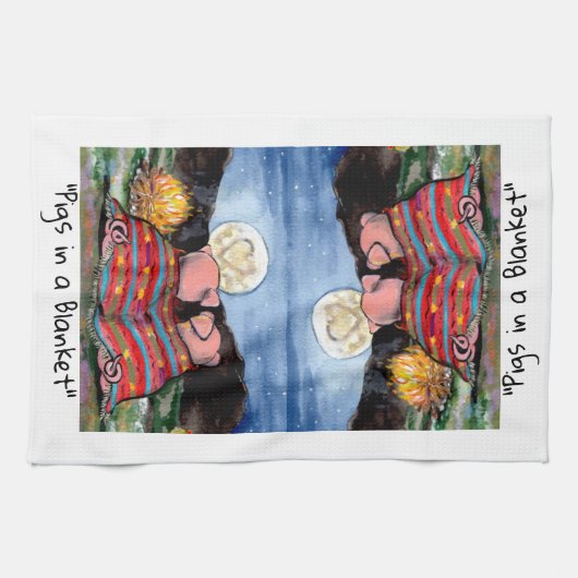 Varkens in een Romantische Night Moon Stars Kunst Theedoek (Horizontaal)