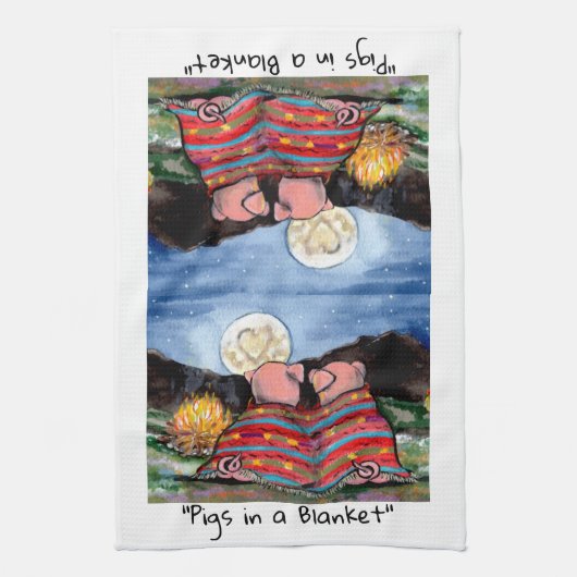 Varkens in een Romantische Night Moon Stars Kunst Theedoek (Verticaal)