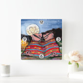 Varkens in een Romantische Night Moon Stars Kunst Vierkante Klok (Huis)