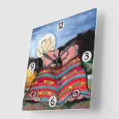 Varkens in een Romantische Night Moon Stars Kunst Vierkante Klok (Hoek)