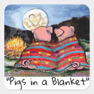 Varkens in een Romantische Night Moon Stars Kunst Vierkante Sticker