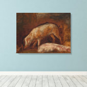Varkens in een Stable (Animal Art) Canvas Afdruk (Insitu (Houten vloer))