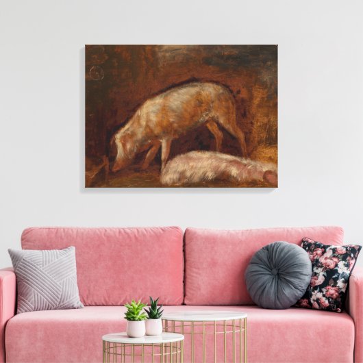 Varkens in een Stable (Animal Art) Canvas Afdruk (Insitu (Woonkamer))