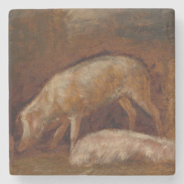 Varkens in een Stable (Animal Art) Stenen Onderzetter