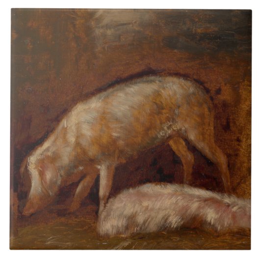 Varkens in een Stable (Animal Art) Tegeltje (Voorkant)