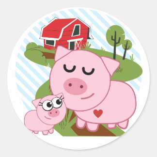 VARKENS IN HET BOERDERIJ RONDE STICKER