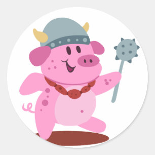 Varkens in het wandelenkostuum achtergrondkleur ronde sticker