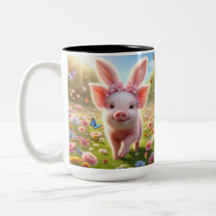 Varkens in konijnenoren tweekleurige koffiemok
