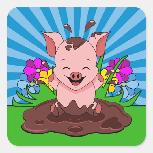Varkens in modder vierkante sticker (Voorkant)