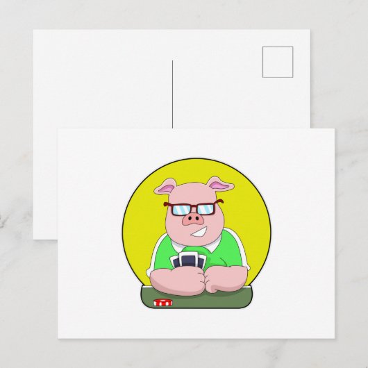 Varkens in Poker met Kaarten (Voorkant / Achterkant)