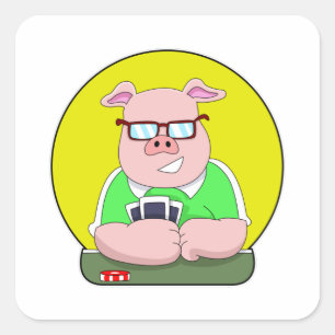 Varkens in Poker met Kaarten Vierkante Sticker