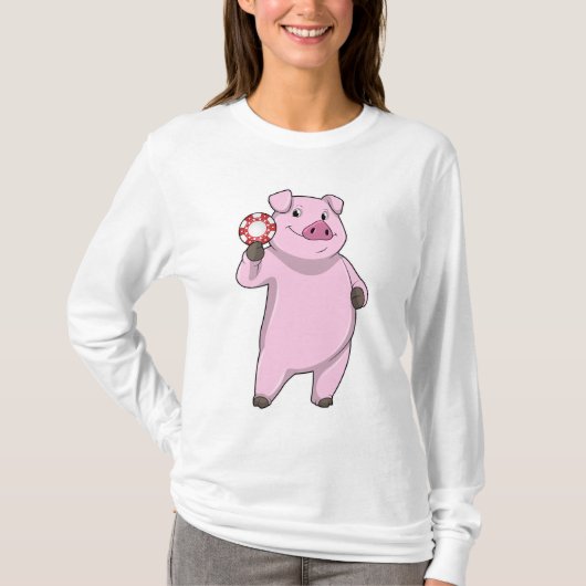 Varkens in Poker met pokerchips T-shirt (Voorkant)