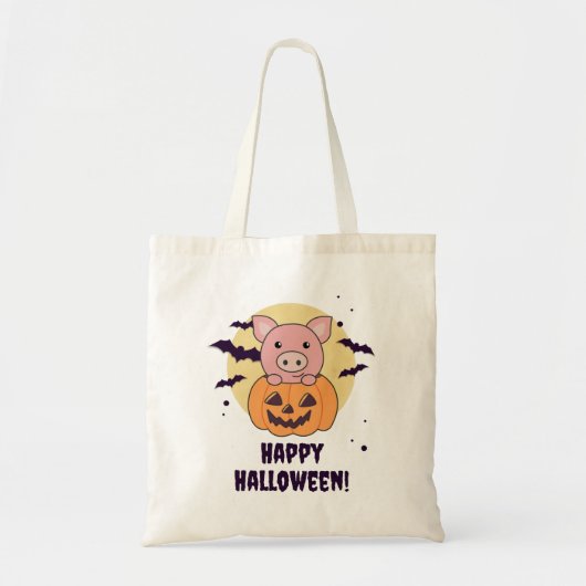 Varkens in pomkin Sweet Pigs Happy Halloween Canva Tote Bag (Voorkant)