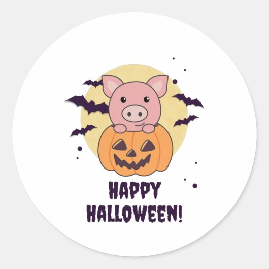 Varkens in pomkin Sweet Pigs Happy Halloween Ronde Sticker (Voorkant)
