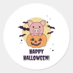 Varkens in pomkin Sweet Pigs Happy Halloween Ronde Sticker