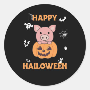 Varkens in pomkin Sweet Pigs Happy Halloween Ronde Sticker