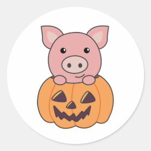 Varkens in pomkin Sweet Pigs Happy Halloween Ronde Sticker