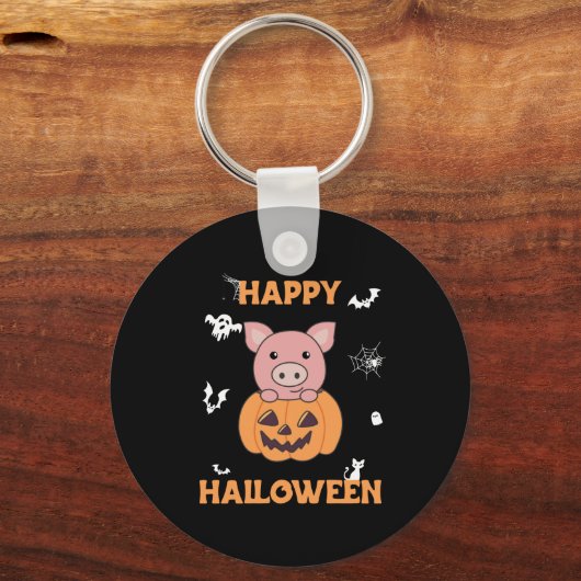 Varkens in pomkin Sweet Pigs Happy Halloween Sleutelhanger (Voorkant)