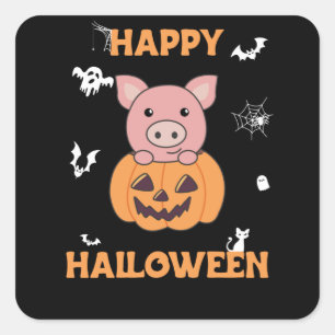 Varkens in pomkin Sweet Pigs Happy Halloween Vierkante Sticker